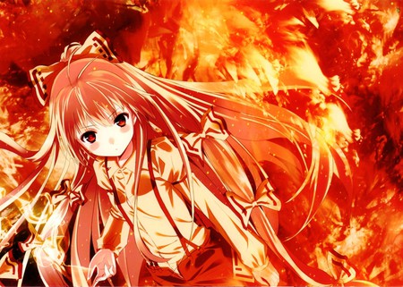 The Crimson Watchguard - anime, fujiwara no mokou, touhou, fire