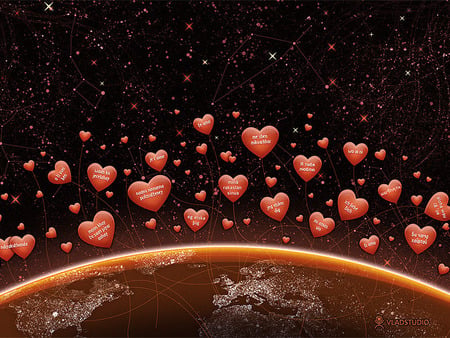 valentine night - red, valentine, hearts, 3d and cg, abstract