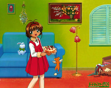 Home Sweet Home - anime, anime girl, female, food, girl, room, chair, cute, card captor sakura, cake