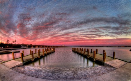 DAWN AT BOAT RAMP - sunset, beach, boat, ramp, ocean