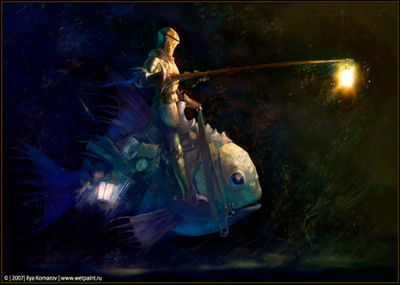 Water Knight - cool, water, light, fish, knight, art