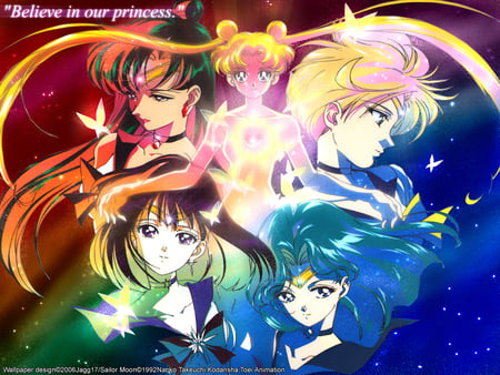 Believe in our Princess - anime, anime girl, sailormoon, female, girl, girls, group, butterfly, cute