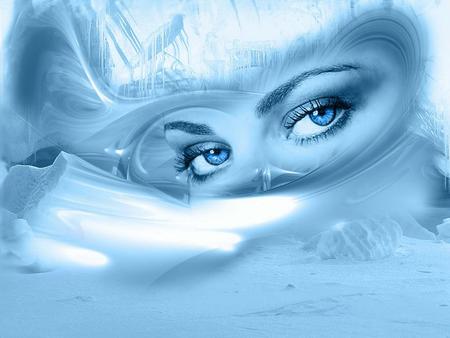 Eyes of ice - white, woman, cold, girl, snow, blue, beautiful, winter