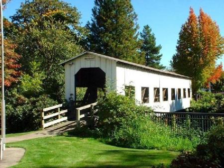 Centern   Covered Bridge - covered bridge, grass, trees, park