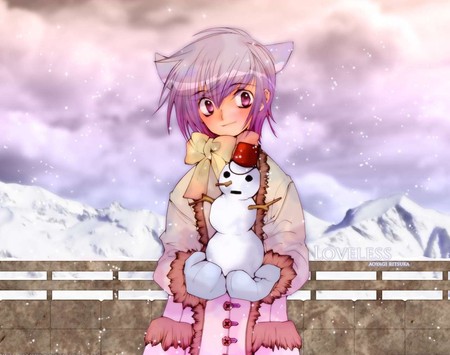 A Snowy Day - cold, anime, snowman, winter