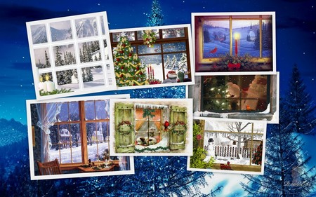 Windows on Christmas - windows, xmas, blue, holiday, christmas, widescreen