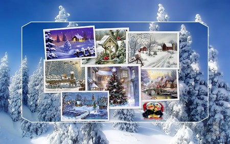 Blues - xmas, collage, snow, blue, holiday, framed, christmas