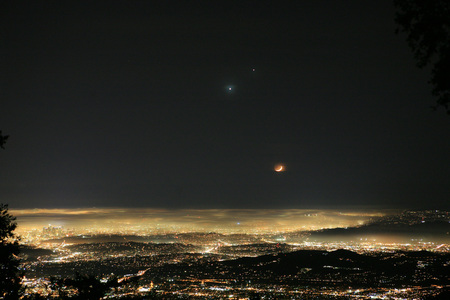 Los Angeles Skyline  - jupiter, moon, venus, california, skyline, night, los angeles