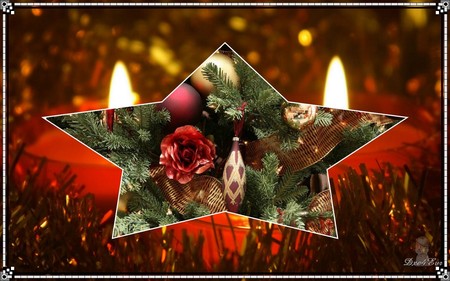 Stars and Candles - widescreen, christmas, star, holiday, red, xmas, candles, framed