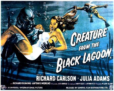 The Creature from the Black Lagoon - creature, poster, vintage, monsters, horor, movies, adventure, cinema