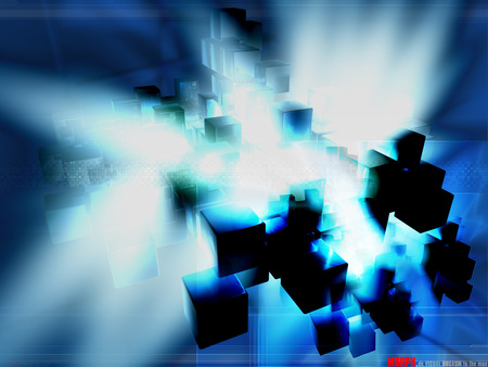 Blue Cubez`n`Light - abstract, cubez, 3d, blue, cubes, cube, cg