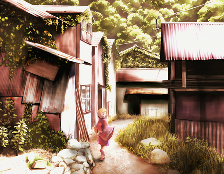 My Little Home - building, cute, village, female, anime, anime girl, girl