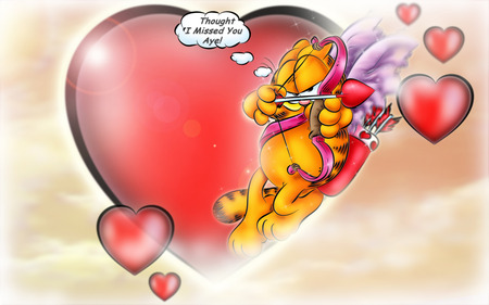 Love Hurts - comic, love, hearts, cupid, cat, cartoon, valentine, garfield