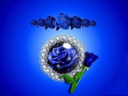 BLUE ROSE - blue, green, rose, leaf, flower