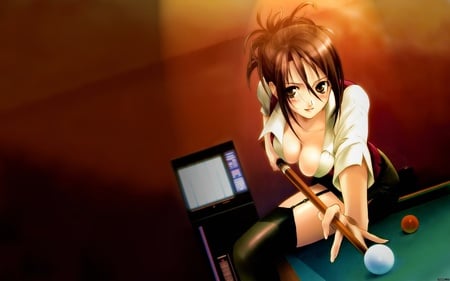 Anime Lady Playing pool