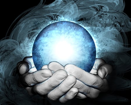 Crystal ball - hands, glow, crystal, light, blue, ball