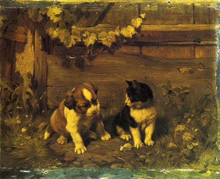 A tail of pride and envy - classic art, puppy, romanticism, kitten