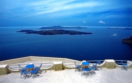 My Country - greek, blue, balconi, sea, islands, white, view, greece, sky