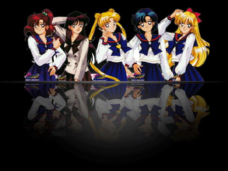 Sailor Moon - anime, anime girl, sailormoon, female, girl, dark, girls, group, black, cute