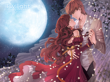 Twilight - moon, anime, anime girl, female, hot, girl, night, male, boy, cute, lover, couple, sexy