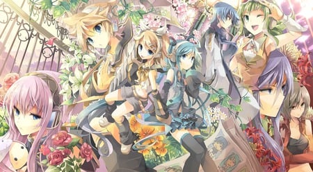 The Vocaloid - anime, anime girl, vocaloid, female, hot, girl, flower, luka, girls, group, rin, miku, cute, sexy