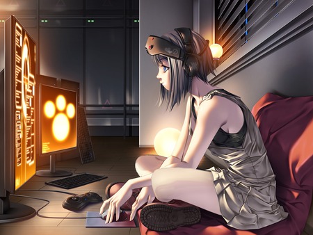 Computer Headphones - anime, anime girl, female, girl, cute