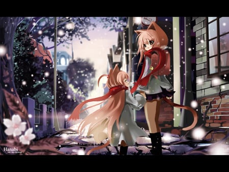 My Little Sister - cute, neko, anime, anime girl, girl, building, city, female, walkway