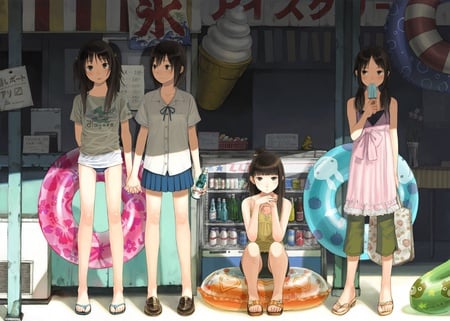 The Stall - house, anime, anime girl, female, food, girl, stall, cute, building, shop