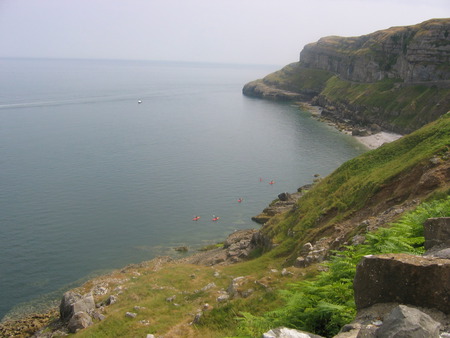 View over looking the irish Sea - boats, sea, cliffs, rocks