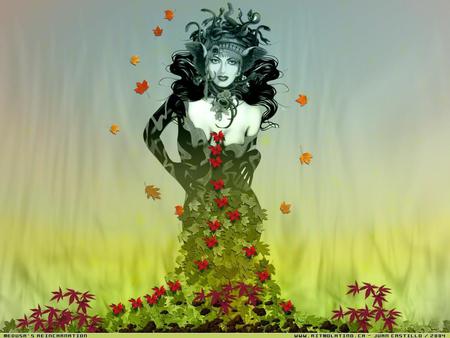 leaf goddess wallpaper 1152x864. jpg - fall, lady, leaf goddess