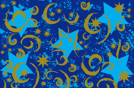  BLUESTARS SWIRLS - blue, gold, stars, wallpaper, swirls