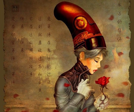 Eternal Sorrow - girl, chinese, rose, red