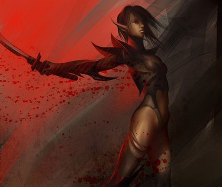 vamp rose - red, warrior, katana, girl, vampire