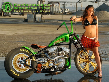 Custom Chopper and Hot Babe - bike, chopper, sexy, model