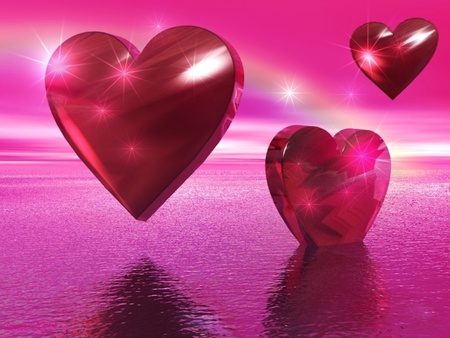 RED HEARTS - floating, pink, hearts