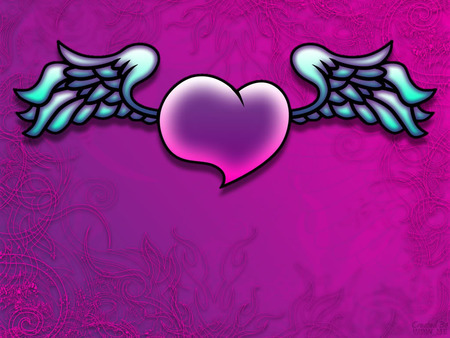 TATTOO HEART - flying, tattoo, heart, pink