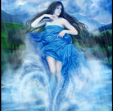 maria - girl, blue, rain, water, fantasy