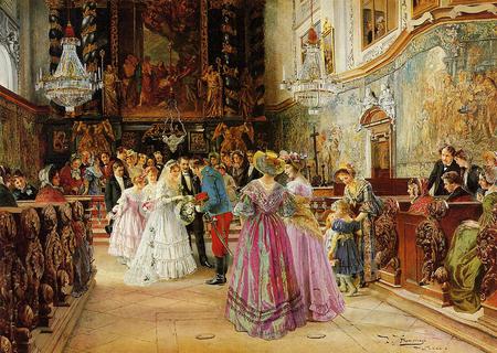 Johann Hamza. 'The Wedding.' (undated) - painting, costume, wedding, art, victorian, party