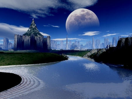 ANOTHER WORLD - moon, reflection, blue, planet, world