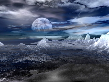 ICE WORLD - moon, ice, planet, world