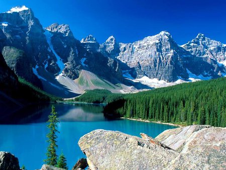 grandeur nature - nature, lake, sky, snow, tree, mountains