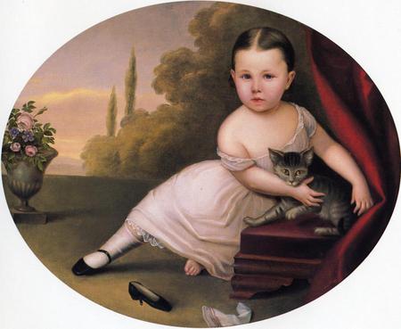 Nicola Marshall. c1859. Young girl with cat - art, child, painting, cat