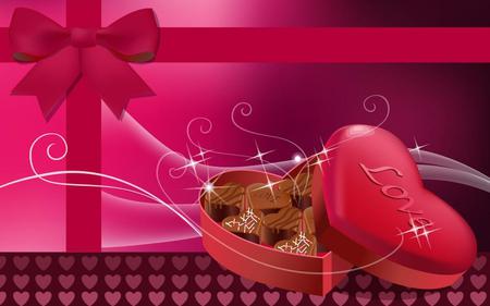 Chocolates - heart, sparkle, abstract, chocolates, bow, box, pink, red, ribbon