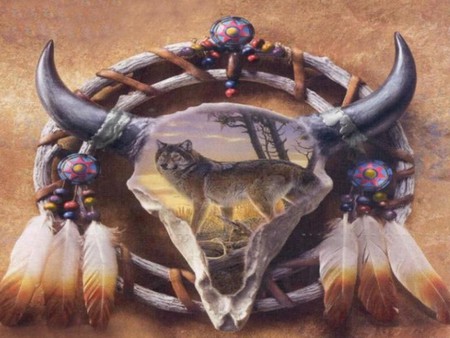 indian mask - buffalo, dreamcatcher, wolf