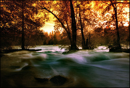 Autumn Memories - memories, abstract, river, autumn, sun