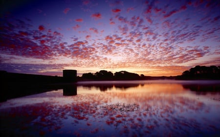 Beautiful sky reflection - nature, sky, trees, clouds, beautiful, night, water, dusk