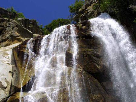 Waterfall - white, sky, blue, rock, waterfall