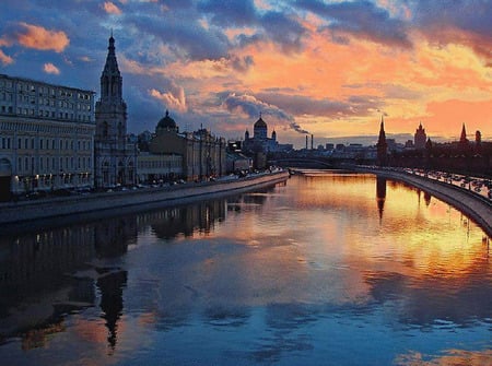 Moscow - scene, river, reflection, moscow