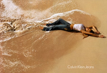 Beautiful Natalia Vodianova - woman, beach, sexy, hot, calvin klein, model, waves, beautiful, sand