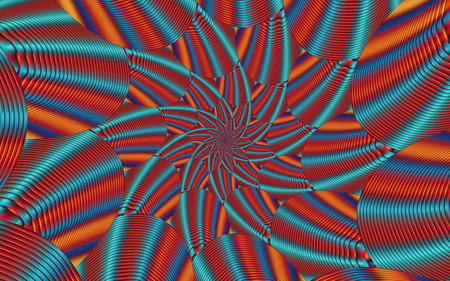 Bright Bands - pattern, colorful, cyan, abstract, fractals, red, blue, orange, metallic, texture, spiral